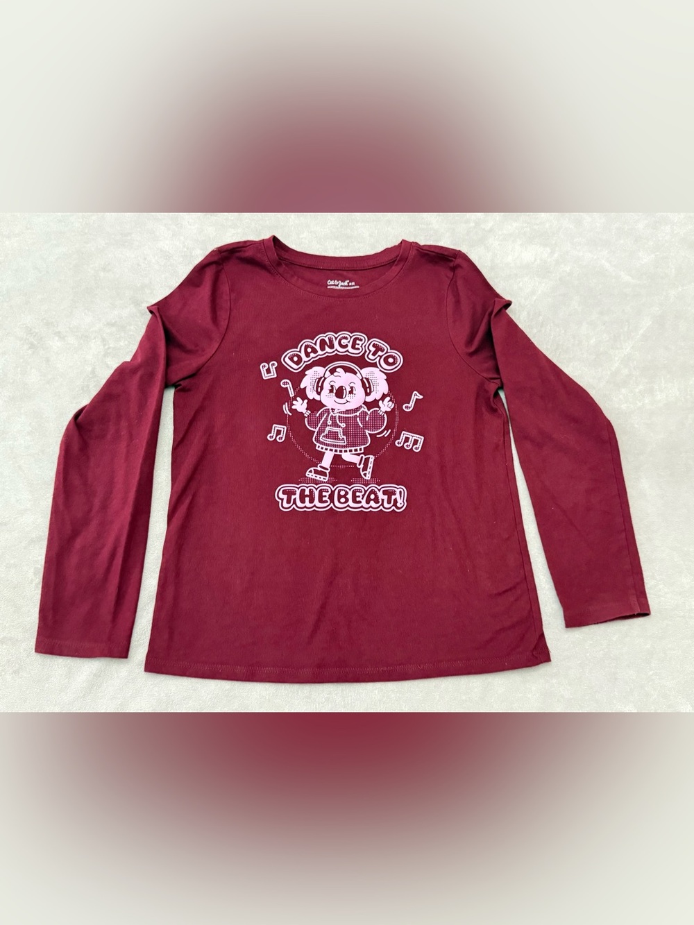 Cat & Jack Girls Long Sleeve Shirt Medium 7/8 Burgundy Dance Graphic Top VGUC